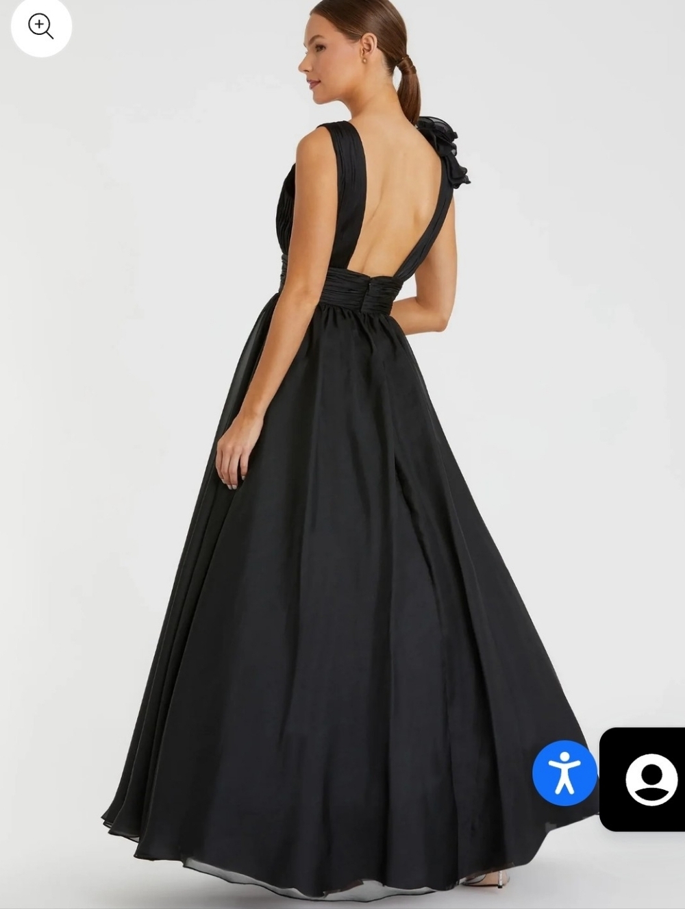 NWOT MAC DUGGGAL Ruffle Shoulder V Neck Chiffon Gown, Black - Picture 2 of 12